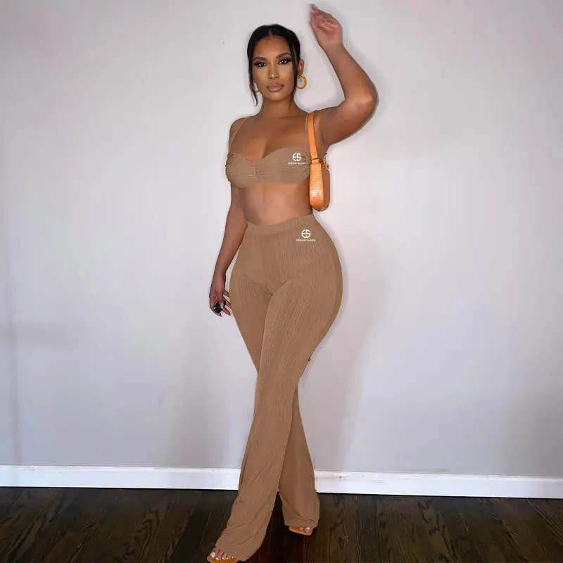 Lace Wrap Chest Flare Pants Set