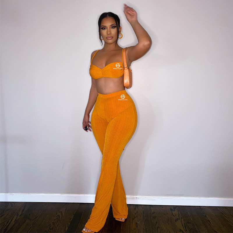 Lace Wrap Chest Flare Pants Set